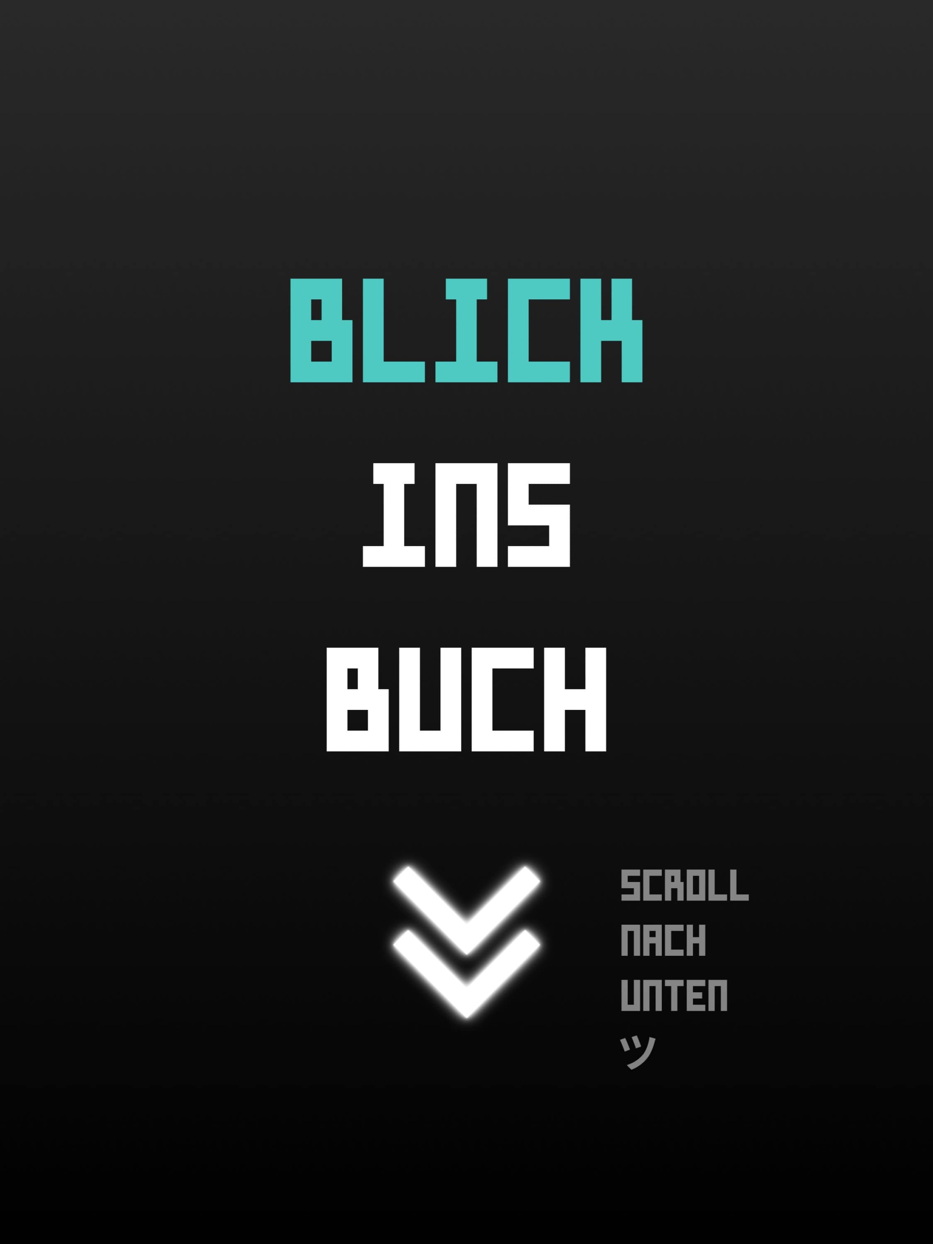 Graphic reading "Blick ins Buch" and "Scroll nach unten" — look inside, scroll down
