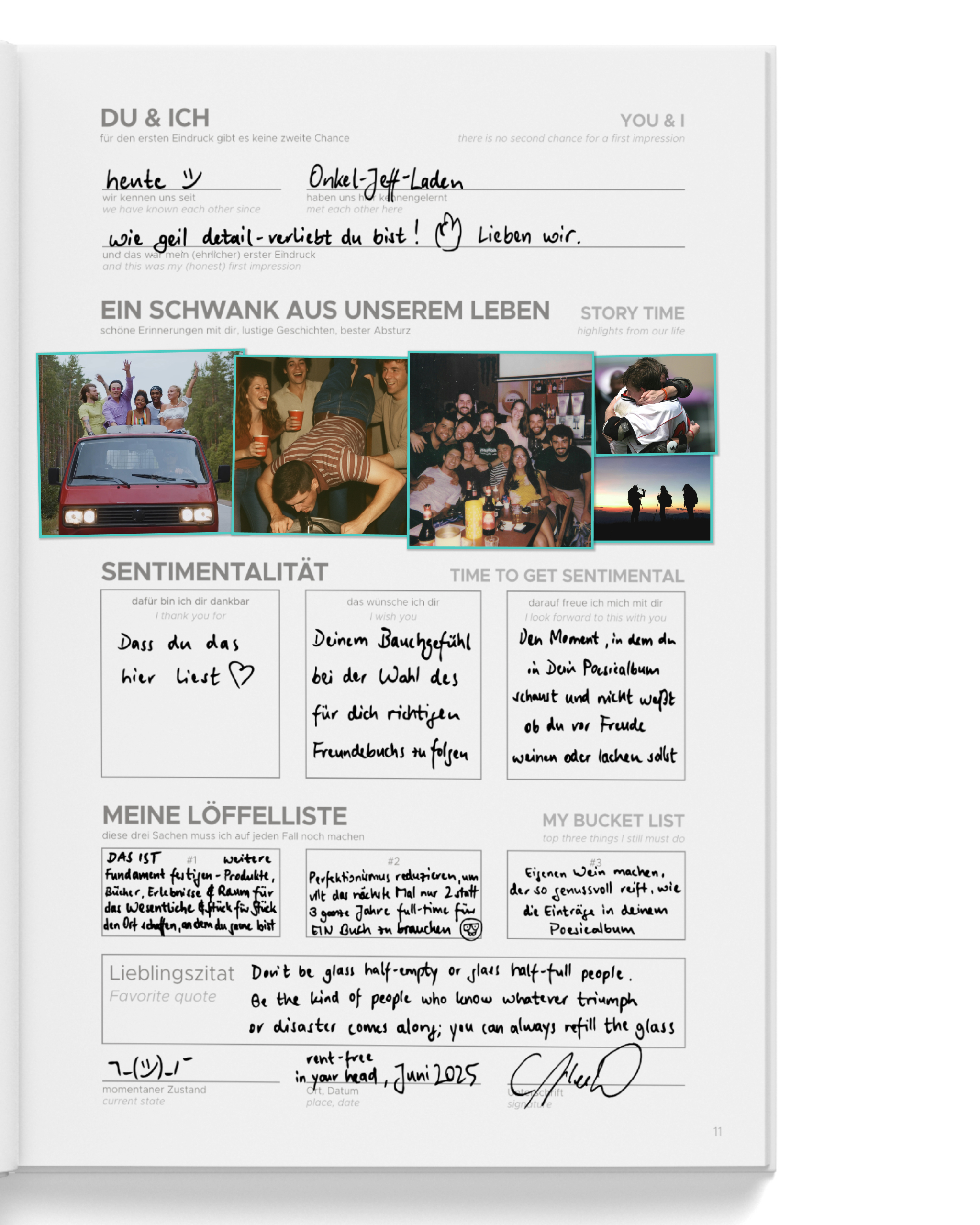 The friendship book – a filled-in YOU & I page
